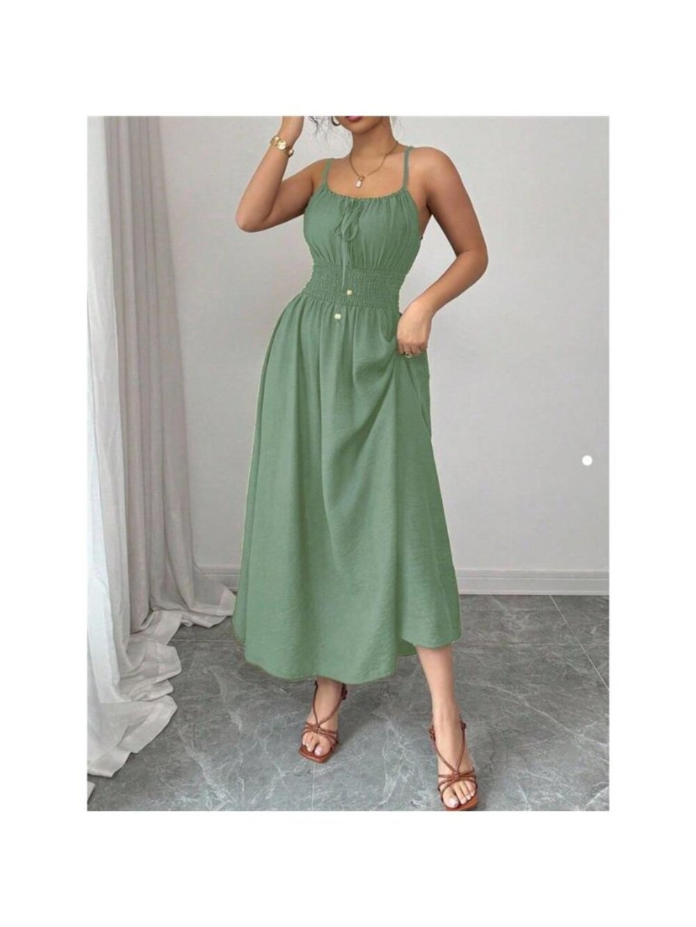 Smocked Spaghetti Strap Midi Dress